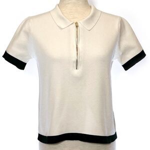 Zara Cream Black Stretchy Collared Crop Top, Size Medium